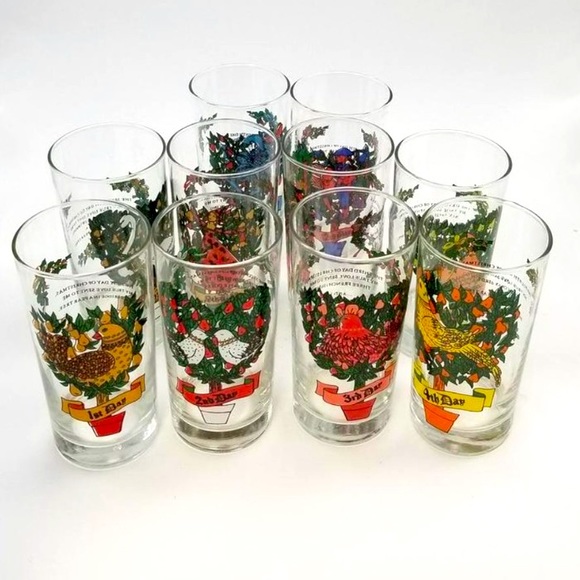 MCM Holiday Vtg Mcm 2 Days Of Christmas Cocktail Glasses Complete